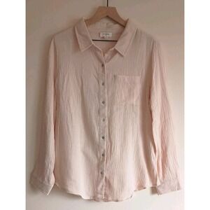 Umgee Gauze Button Down Blouse Large Boho Cotton Shirt Peachy Pink Coastal